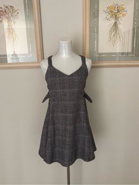 Gray Plaid Sleeveless Mini Dress
